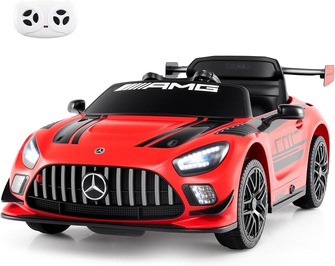 Costzon Ride on Car, 12V Licensed Mercedes-AMG GT3 Kids Car with Remote Control, 3 Speeds, LED Lights, Music, Wireless, Transport Wheels & Soft Start, Electric Vehicle for Toddlers Aged 3+ (Red)