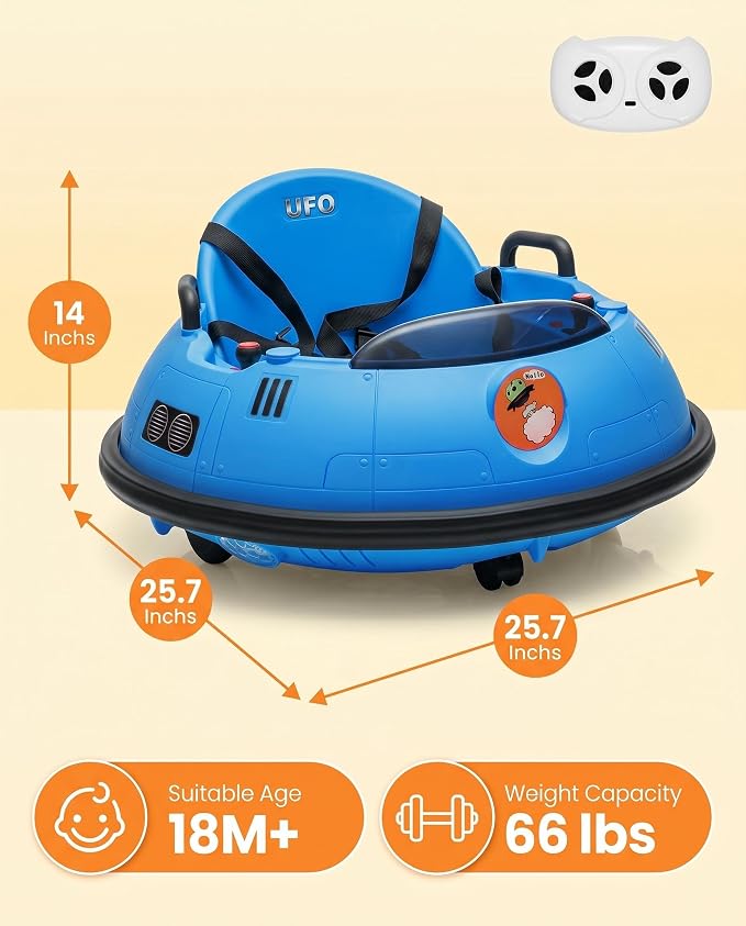 Garvee 12V Kids Ride On Bumper Car with Parental Remote Control, 360° Spin Electric Toddler Bumping Car, LED Lights, Safety Belt & Music, Ride On Cars for 18 Months+ Toddlers