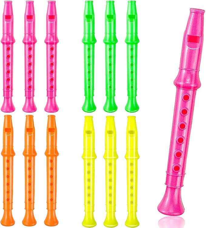 24 Pack 5.5 Inches Plastic Recorders for Kids, Mixed Color Flute Musical Instrument Toy for Party Favors, Classroom Music Education, Gift for Children，Easter Basket Stuffers, Easter Egg Fillers