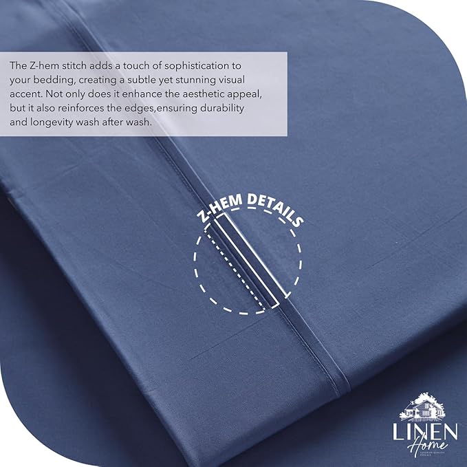 Linen Home 6 Piece Queen Cotton Sheet Set, 100% Cotton Percale, 4 Pillowcases, Deep Pocket with All Around Elastic Sheet, Crisp Breathable Bedding, Hotel Luxury, Long-Staple Combed Cotton, Dark Blue