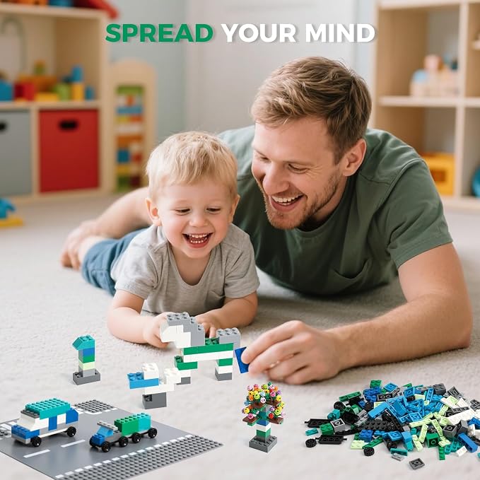 1800Pcs Building Bricks, Classic Bulk Small Blocks, Classic Building Bricks Set Basic Building Blocks(Blue Green White)