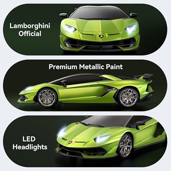 AEROQUEST 1:16 Lamborghini Remote Control Car （Green） | Officially Licensed,Birthday Gift,Toys for ages 3-8,Aventador SVJ Mode,Electric Sport Racing,Hobby RC Cars,100 minutes