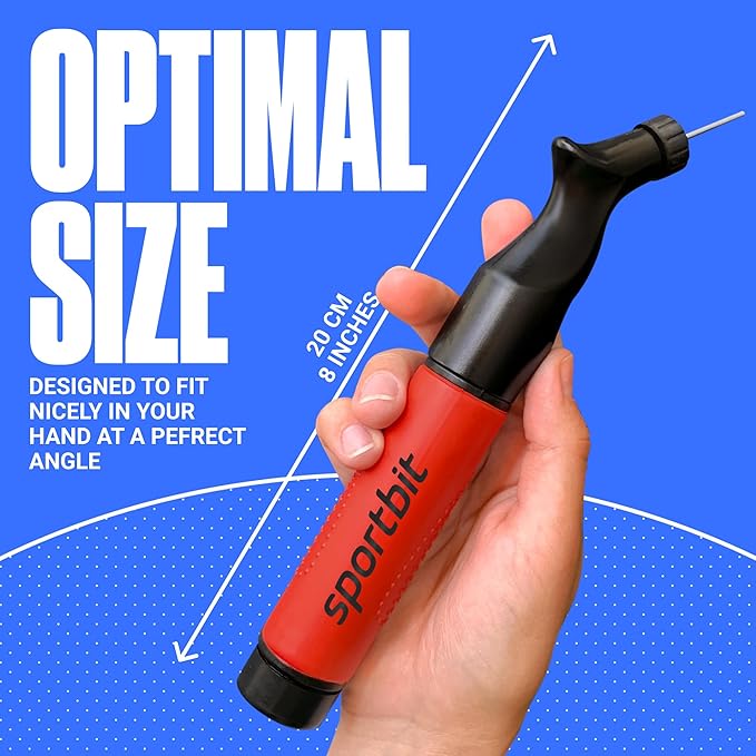 SPORTBIT Ball Pump for Sports Balls - Push & Pull Inflating System - Hand Pump for Exercise Balls - Volleyball Pump, Basketball Inflator, Ball Air Pump - Goes with 5 Needles Set