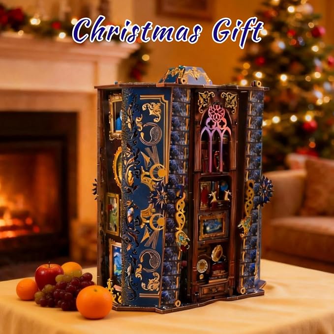 Insgen Cabinet of Curiosities Booknook Kit, DIY Miniature Dollhouse Set | 3D Wooden Puzzle with Lights, Bookshelf Diorama Decor, Building Set for Teens Women Book Lovers, Shelf Display Model