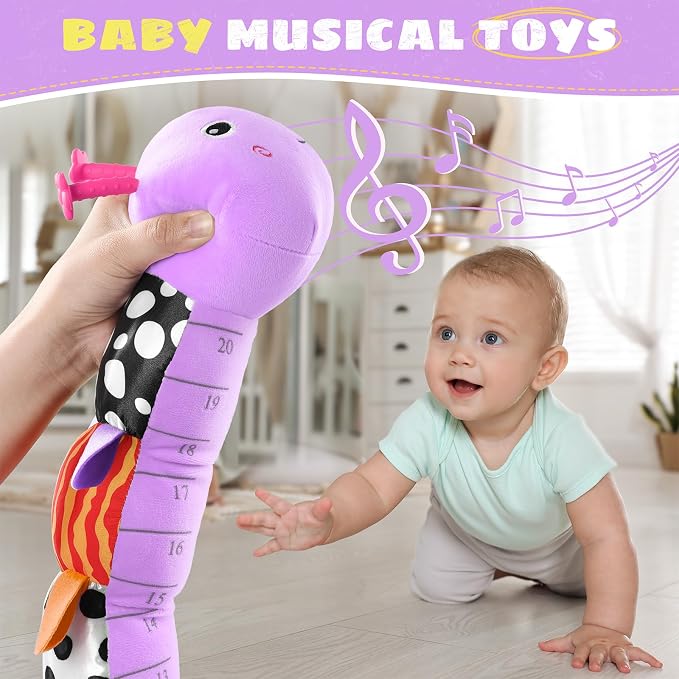 AWOTOY Baby Toys 6-12 Months Music Caterpillar,Stuffed Animals Infant Toys 0-3-6 Months,Baby Sensory Toys Tummy Time with Crinkle Rattle Teething Toys for Boys Girls Gifts Birthday|Lavender Purple
