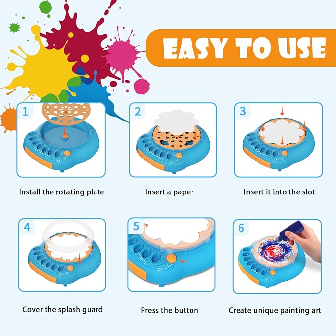 Spin Art Machine for Kids, Paint Spinner Arts and Crafts Kit with 7 Washable Paints & 36 Art Boards, Painting Art Kits for Boys Girls Ages 4 5 6 7 8 9 10 11 12, Birthday Gift