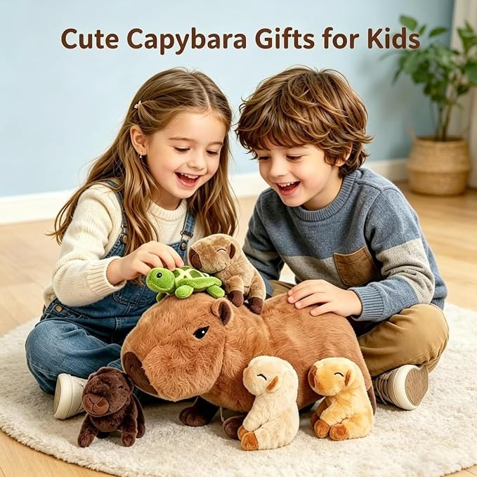 Youthfuljive 5 in 1 Capybara Plush 14.2" Capybara Stuffed Animal with Babies Inside, Mommy Stuffed Capybara Plushies Pillow Toys with 4 Baby Capibaras Peluches for Kids Birthday Party Decor