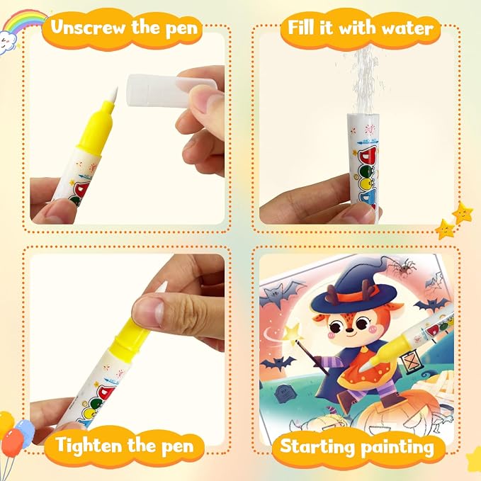 Bresdim Magic Water Coloring Book for Kids, 3Pack Reusable Mess Free Water Painting Book, Educational Toddler Toys for Travel & Home, Safe Non-Toxic Art Activity for Ages 1-3-8