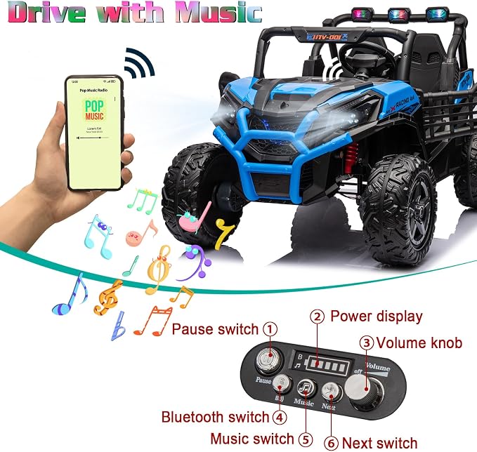 4WD UTV 24V Ride On Toys for Big Kids Ride On 2 Seater Ride On Toys Kids | 2 Seater Ride On Car for Kids Side-by-Side UTV Electric Cars for Kids Electric Ride Car Ride On Toys for Kids 4-8