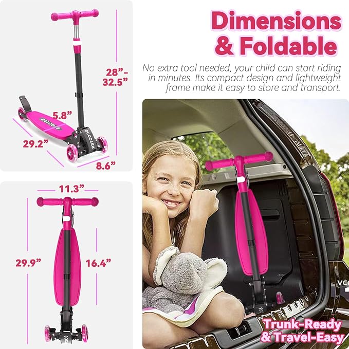 Scooter for Kids 3-12, Kid Scooters with Extra-Wide Deck, 165 lbs Capacity, 3 Wheel Kick Scooter with Lean to Steer, Height Adjustable Handlebar, Light Up Wheels for Stable Smooth Riding, Child Gift