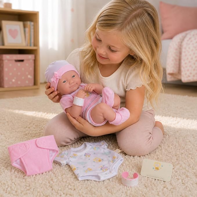 8 piece Layette Baby Doll Gift Set | JC Toys - La Newborn Nursery | 14" Life-Like Smiling Doll w/ Accessories | Pink | Ages 2+, Pink Smiling
