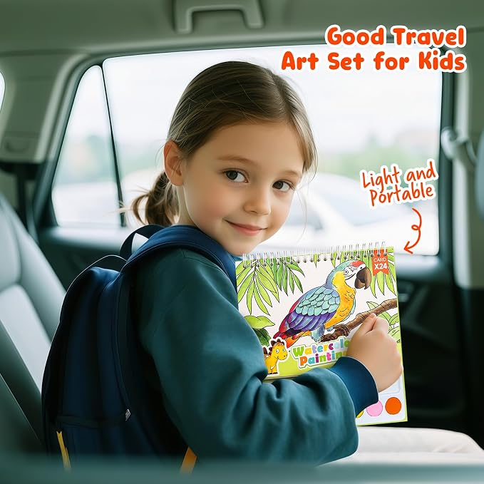 Watercolor Painting Coloring Books, Paint with Water Arts & Crafts Kit for Kids, Travel Activities Art Supplies Party Favors Exchange Birthday Gifts for Boys Girls, Spiral-Bound(Animals)