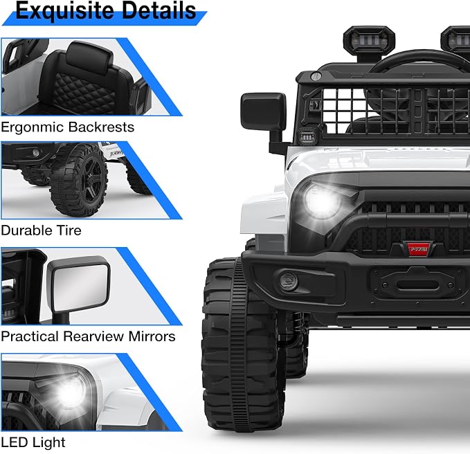 GarveeLife 12V Kids Electric Ride On Truck Car w/Parent Remote Control, Spring Suspension, LED Lights & AUX Port | Outdoor Ride Toy for Boys Girls