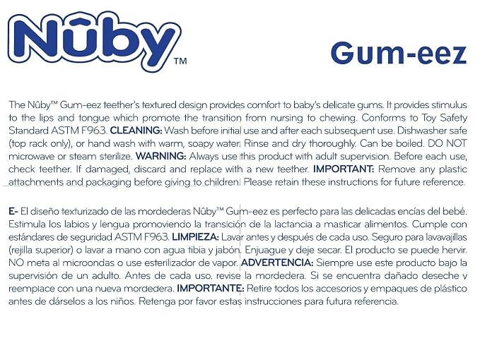 Nuby Gum-EEZ Baby Teethers - 2 Pack - Soothing Bristles, Easy Grip Handle & Hygienic Cover - Silicone Teethers for Babies - 3+ Months - Neutral - 100% Silicone