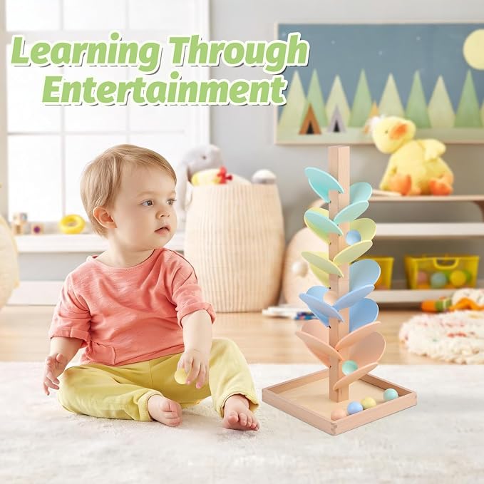 Marble Run Wooden Ball Drop Toys for 3-5 4-8 Wood Montessori Toys Music Tree for Toddlers Musical Game Learning Color Sorting Sensory Toys for Boys Girls 8-12 Gift (Height: 19.9in) (1.1in Balls)