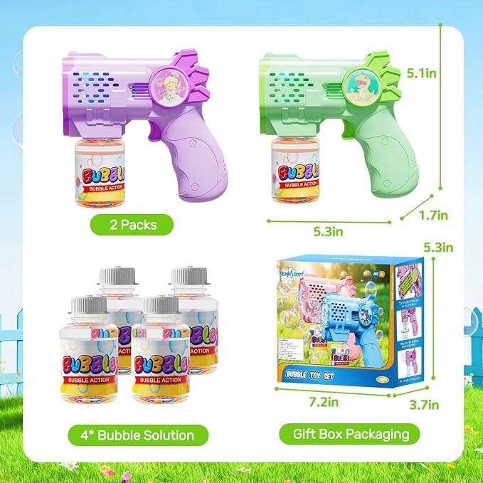 EagleStone Bubble Guns Bubble Machine for Toddlers, 10,000 Bubbles/Min Automatic Bubble Blower with Lights, 4 Pre-Filled Solutions, Light Up Bubble Blaster Outdoor Easter Birthday Gifts for Boys Girls