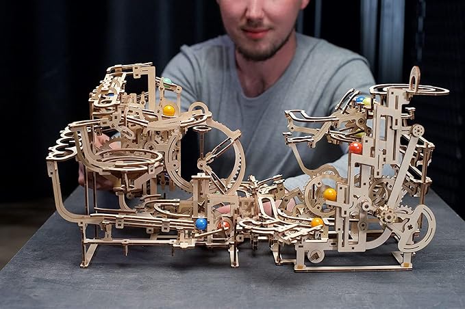 UGEARS Marble Run Tiered Hoist 3D Wooden Puzzles for Adults - Wooden Model Kits for Adults Marble Run Hobbies for Men Wooden Marble Race Model Kits for Adult Brain Teaser, Hobby Set