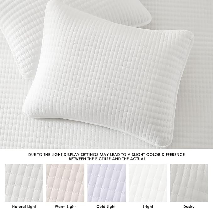 WRENSONGE White King Size Quilt Bedding Sets-3 Pieces Lightweight Bedspreads Summer Coverlet for All Season, Soft King Quilt Bedding Set with 2 Pillow Shams Suitable for Bed, Couch, Quilt Blanket
