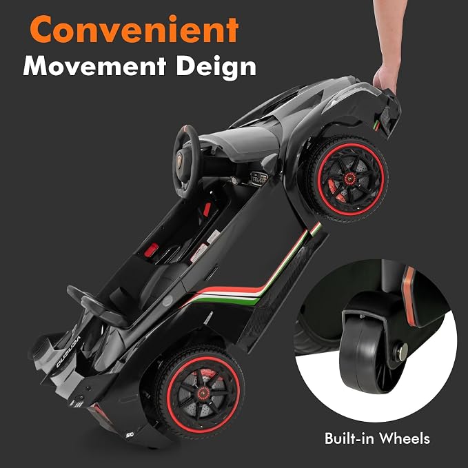 INFANS 2 Seater Kids Ride on Car, 12V 4WD Licensed Lamborghini Veneno Powered Electric Vehicle with Hydraulic Doors, Rocking Mode, Adjustable Speeds, Remote Control, MP3, Headlight (Black)