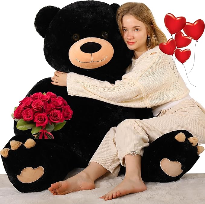 Tezituor 59in Big Teddy Bear Stuffed Animal, Giant Black Stuffed Animal for Baby Shower,Christmas,Valentine's Day or Birthday,5ft Life Size Large Plush Bear for Girlfriend Boyfriend Kids Adult