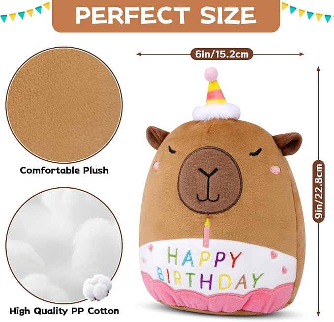 Capybara Plush - 8inch Birthday Stuffed Animal Capybara Plush Pillows Toys, Birthday Gifts Party Decoration for Kids Girls & Boys