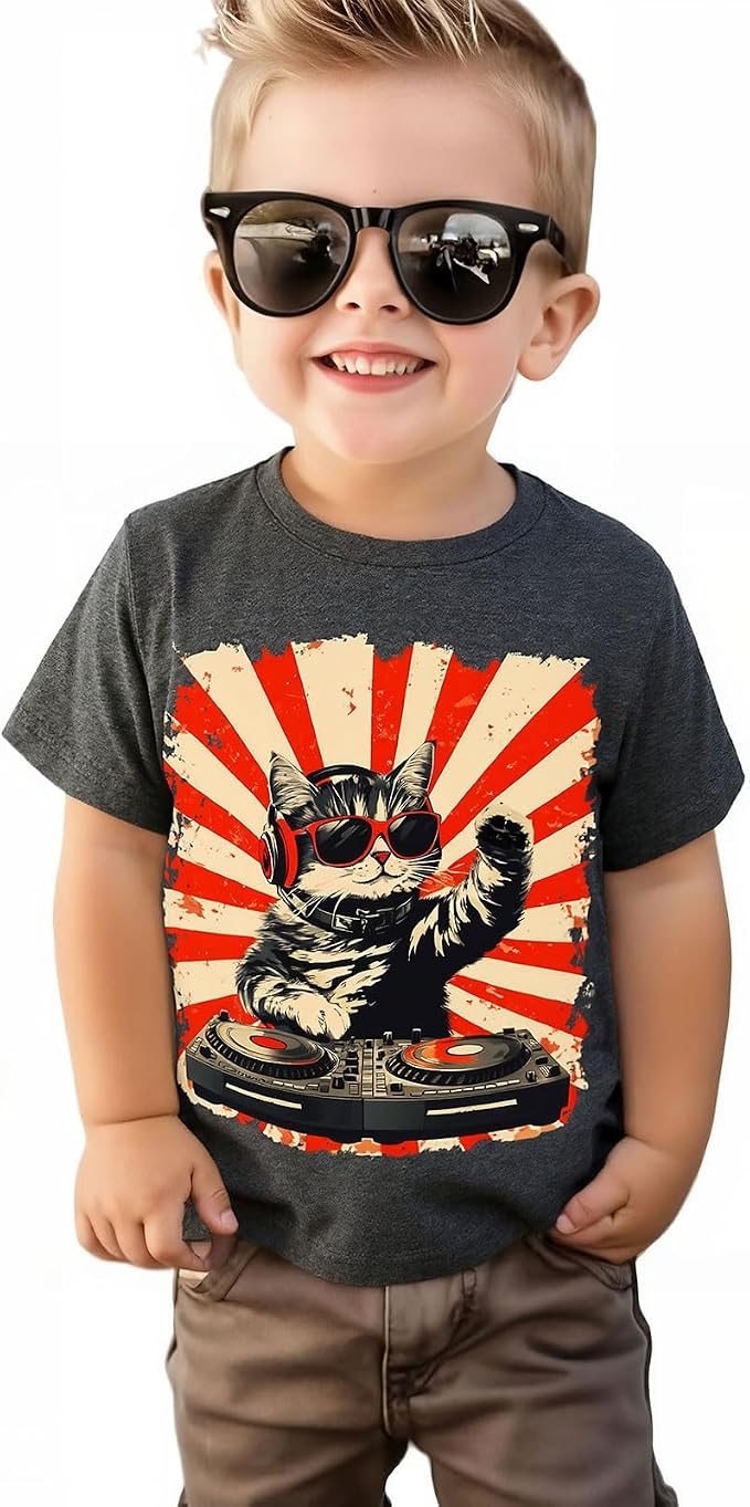 Lovekider Cotton Shirt for 3-6T Boys Truck Dinosaur Toddler Kids T-Shirt Short Sleeve Excavator Construction T-Rex Tee Shirts