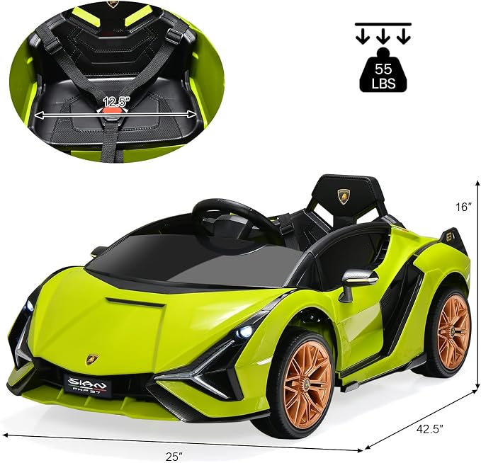 INFANS 12V Licensed Lamborghini Sian Kids Ride On Car with Parent Remote Control, Spring Suspension, MP3 Player, Electric Toy Roadster Carbon Fiber Textured for Toddler (Green)