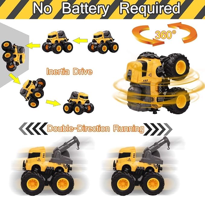 Construction Truck Toys, Push and Go Toy Trucks for Toddlers Kids Age 3-8, 4 Pack Friction Powered Car Toys Include Crane Mixer Excavator Dump Truck Best Christmas Birthday Gift for Boys Girls
