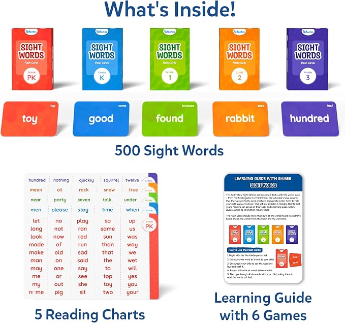 Skillmatics Flash Cards - 500 Sight Words for Preschool (Pre-K), Kindergarten, 1st, 2nd, 3rd Grade Gifts, Includes The Dolch & Fry Word List & 6 Unique Games