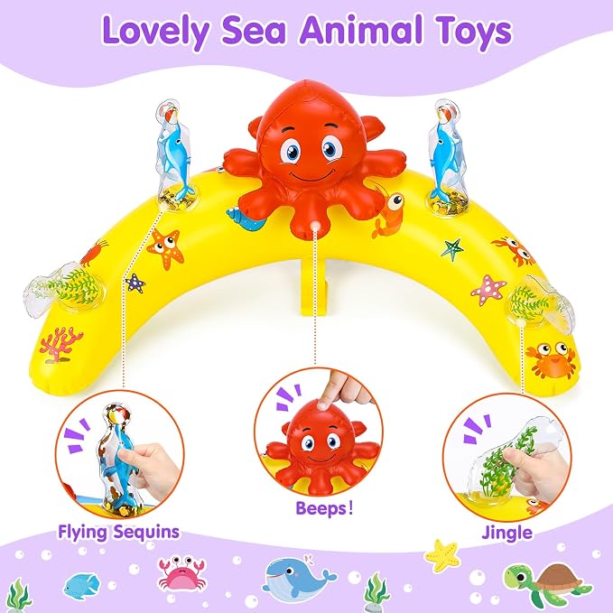 EZIGO Baby Pool Float with Canopy UPF50+ Sun Protection, Inflatable Kids Pool Floats with Ocean Animal Toys for Baby 6-36 Months, Infant Swimming Float with Adjustable Safety Seat for Boys Girls