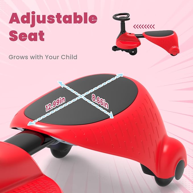 6V Electric Wiggle Car for Kids, 2-in-1 Ride On Swing Toy with Pedal, Adjustable Seat, 360° Steering, LED Flashing Wheels & Built-in Music, Anti-Rollover Ride-on Toy for Toddlers Ages 3+ Black