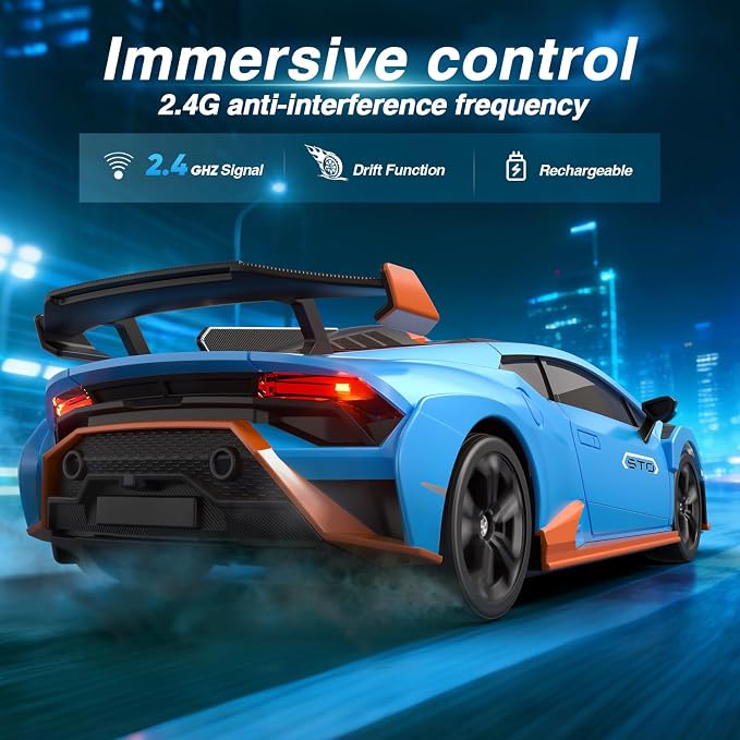 Lamborghini Remote Control Car, 1:24 Scale Officially Licensed Lambo Toy Car, 25KM/H High Speed Fast RC Drift Car with LED Light 2.4GHz Model Cars for Boys Girls Kids Adults Birthday Ideas Gift
