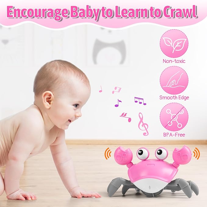 Hirger Crawling Crab Baby Girl Toys 6-12 Months: Infant Tummy Time Toys, Dancing Walking Crab for Toddler 1 2 3 Year Old, 1st Birthday Gift with Music and Light