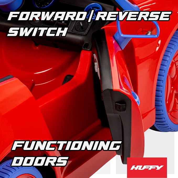 Huffy Marvel Spiderman 12V Ride-On Car, Ages 3–5, Parent Remote Control, Forward & Reverse, Realistic Sounds, Spidey and His Amazing Friends, Max 2.8 MPH