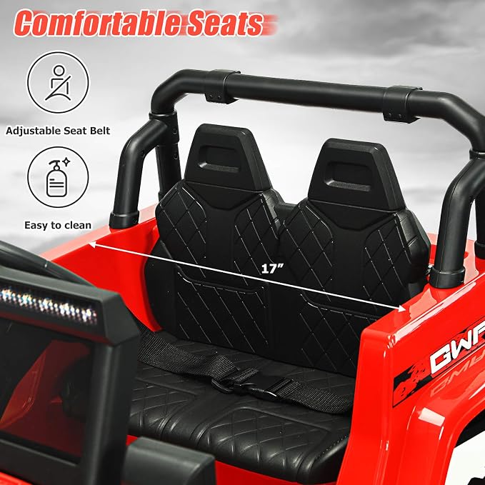 INFANS Kids Ride on Car Truck with 2.4G Remote Control, 12V Battery Powered Electric Cars for Kids w/3 Speeds, Battery Display, LED Lights, Safety Belt, Music & Horn, Bluetooth/FM/USB (Red)