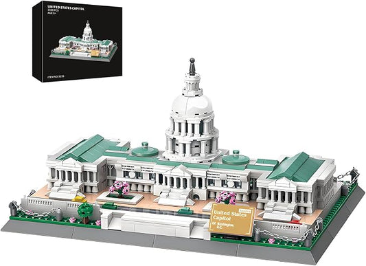 United States Capitol Building Blocks Set 1074 Pieces Washington D.C. Architecture Model Kit with Nameplate & Chain Fence USA Landmark Souvenir Gift Construction Toy for Adults & Teens