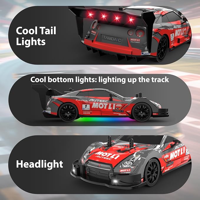 RC Drift Car 1/20 Scale 2.4GHz 4WD Remote Control Car with Led Lights 22KM/H High Speed Rechargeable Batteries Racing Sport Cars RC Cars for Kids Boys Girls Adults Gifts Birthday Christmas