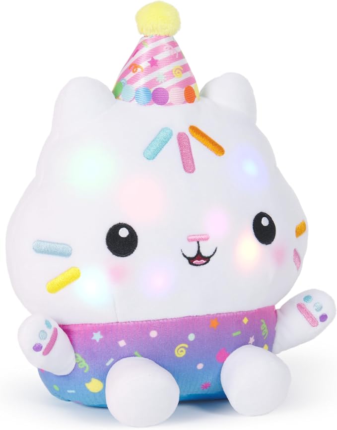 Gabby's Dollhouse Celebrations, Sprinkle Party Cakey Cat Plush, 10-Inch Interactive Stuffed Animal with Sounds, Kids Toys for Girls & Boys Ages 3+