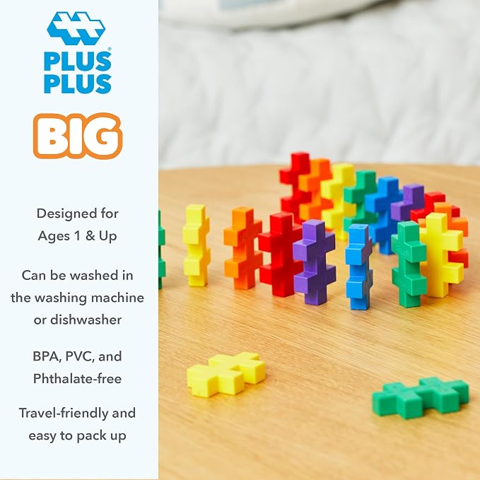 PLUS PLUS Big - 600 Piece Set in Storage Tub - Interlocking Large Puzzle Building Blocks, Quiet Stem Toys for Toddlers - Gifts for Boys & Girls