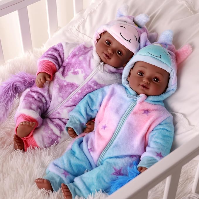 BABESIDE Black Baby Dolls Twins - 17inch Realistic Soft Cloth Body Dolls with Brown Eyes, 3+ Year Old Girls Gifts, Ideal for Nurturing, Interactive Play & Cuddling