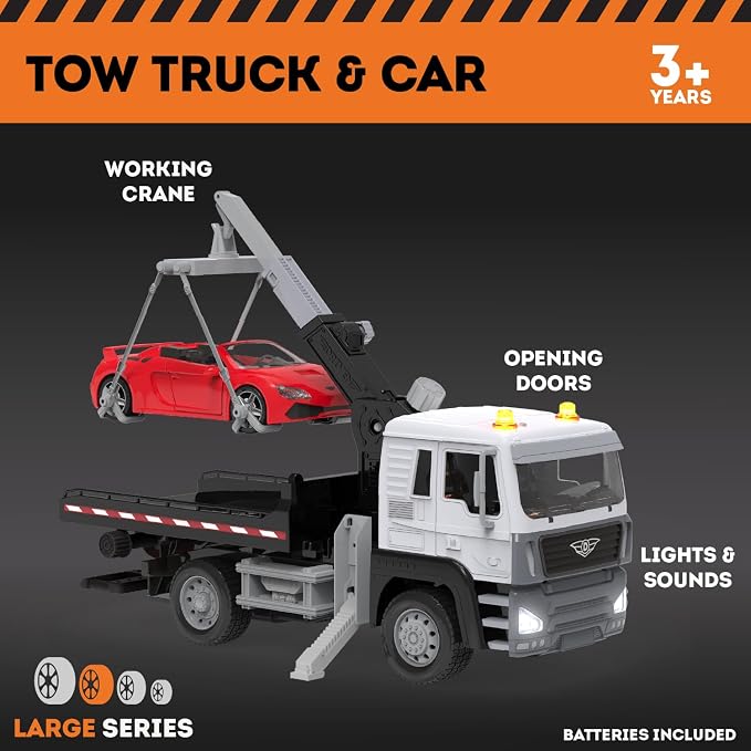 Driven by Battat - Tow Truck, 20-Inch - Toy Tow Truck for Kids - Rescue Vehicle Toy - Lights & Sounds - Movable Parts - 3 Years +