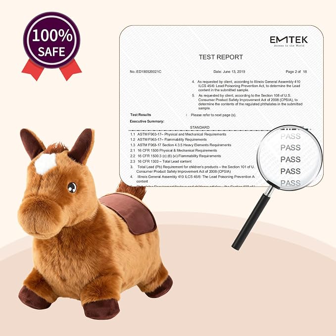 INPANY Bouncy Horse for Toddlers - Plush Brown Bouncing Horse Hopper, Ride on Animal Toys for Girls Boys, Outdoor Indoor Inflatable Horse Gifts - Plush Covered (Include Pump)