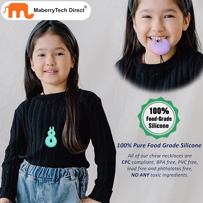 Chew Necklaces for Sensory Kids Boys Girls, 6 Pack Silicone Sensory Chewy Necklace Mouth Fidgets Chewing Necklace for Kids Adults with Autism Anxiety ADHD, BPA Free