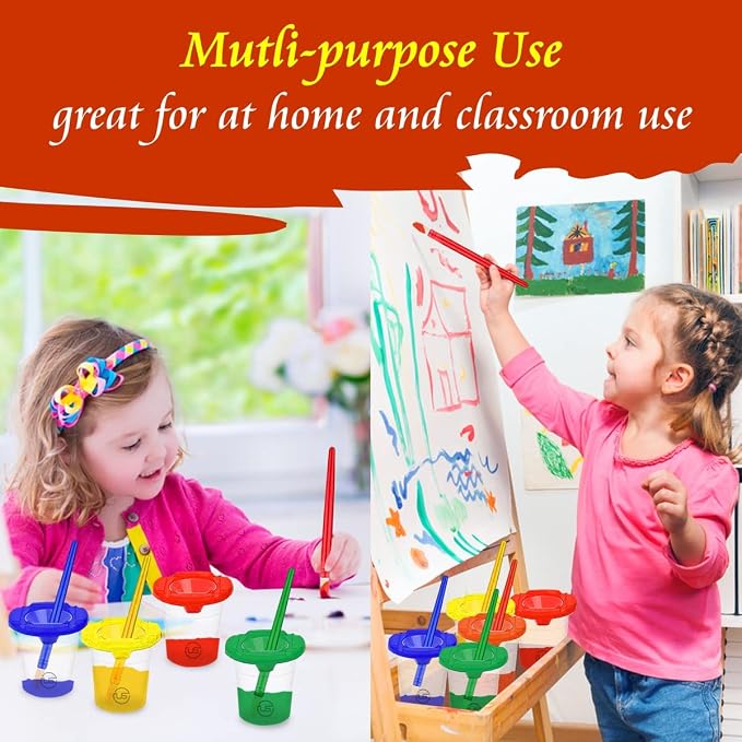 The Mega Deals Kids Painting Set - Washable Non-Toxic Finger Paints (10 Colors of 2 oz) with 10 Paint Cups, 10 Brushes, Kids Smock Mess-Free Toddler Art Supplies Painting Kit for Kids Gift Bundle