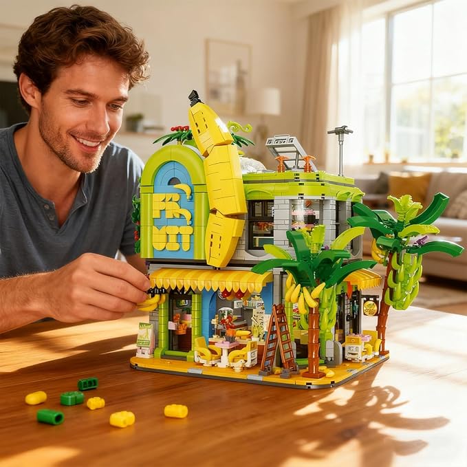Banana Shop Building Blocks, MOC Creative Fruit Store Architecture Toy Set with LED Light, STEM Construction Toy Gift Idea for Adults & Teens(2165 PCS)