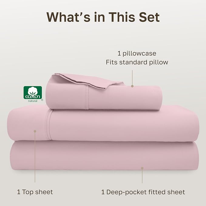 California Design Den Soft Twin XL 100% Cotton Sheet Sets, 400 Thread Count Good Housekeeping Award Winner, Silky Smooth Sateen Weave, Refined Twin XL Bed Sheet Set - Pink