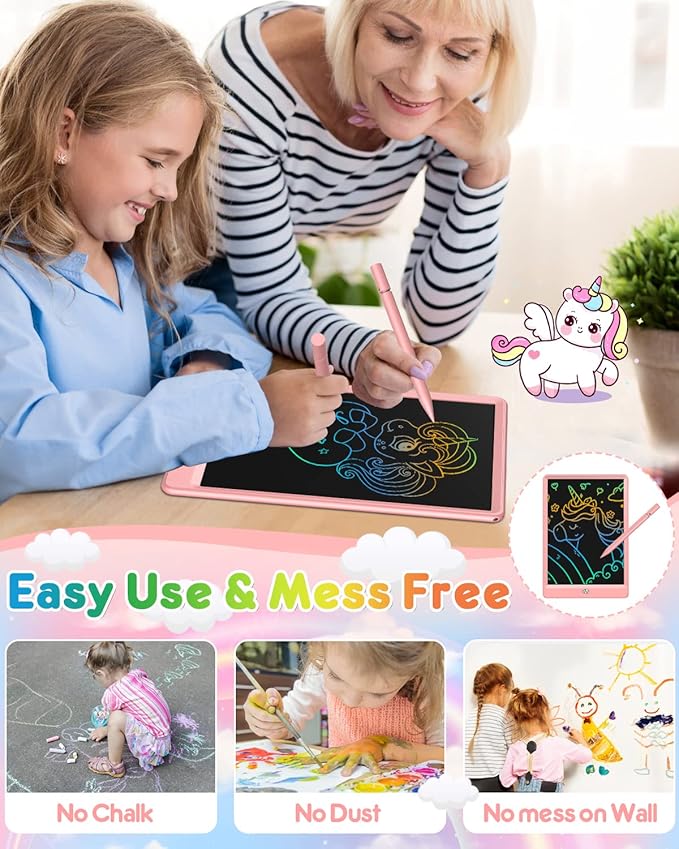 FLUESTON LCD Writing Tablet for Kids, 10 Inch Doodle Board, Colorful Drawing Pad for Toddler, Educational Travel Toy Gifts for 3-8 Year Old Girls Boys, Erase Lock Writing Board - Pink