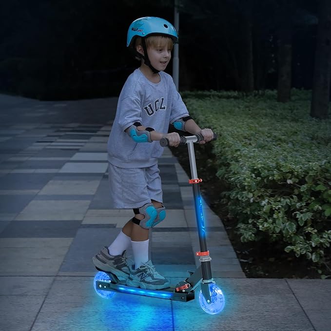 TONBUX Scooters for Kids 5-12, 2 Wheel Scooters with Cool Light Up Stem, Wheels, and Deck, 3 Level Adjustable Height Kick Scooter, Foldable and Lightweight Scooter for Kids 8-12