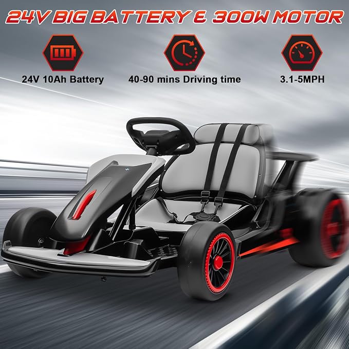 24V Electric Go Kart, Kids Drift Kart with Dual Motors, 8 MPH Max, 110LBS Max Load, Outdoor Ride on Toy Crazy Kart w/Bluetooth Music&Light