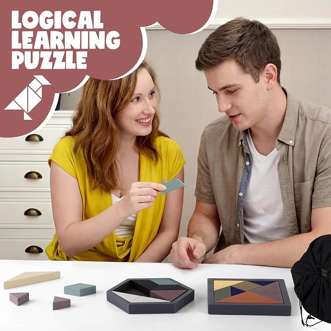 Yunsailing 3 Pack Large Wooden Blocks Puzzles Hexagon Tangram Puzzle Wooden Russian Brain Puzzles for Adult Challenge Teasers Geometric Jigsaw Logic Iq STEM Educational Gift Graduation(Stylish)